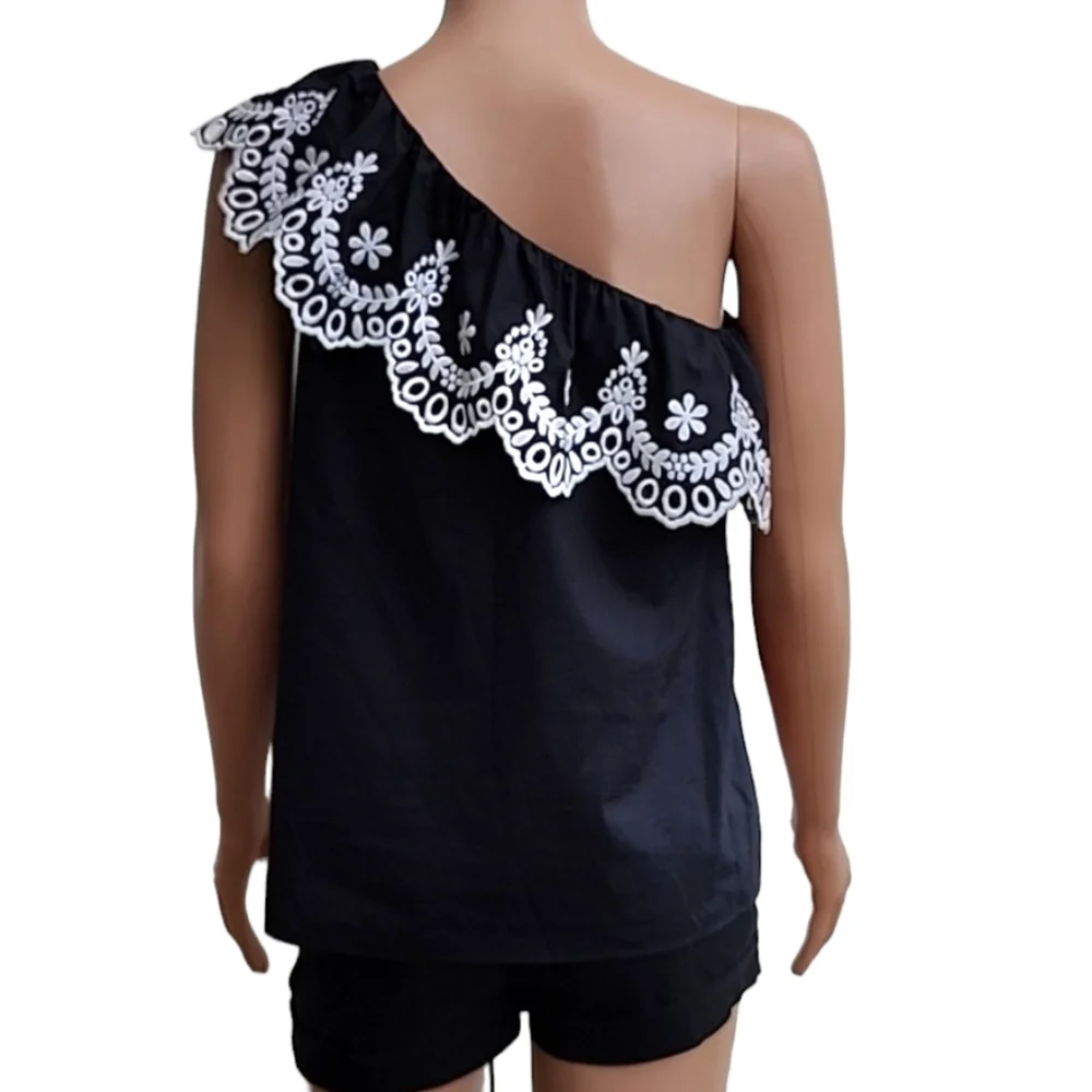 Kate Spade NY Women's Black White Eyelet Asymmetrical‎ Sleeveless Top Size XXS